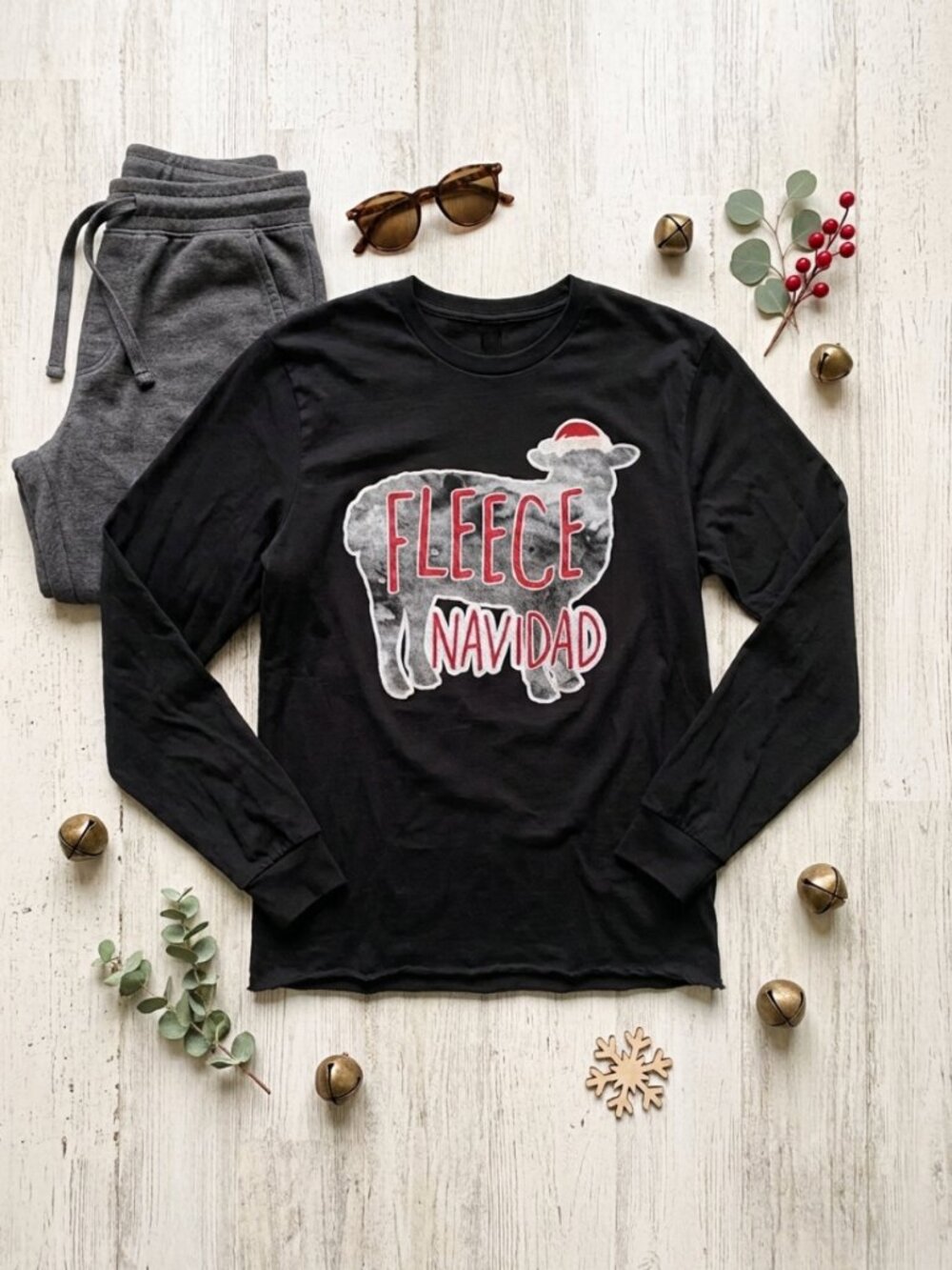 Fleece Navidad | Black Ugly Christmas Sweater Long-Sleeve T-Shirt | Sz Large